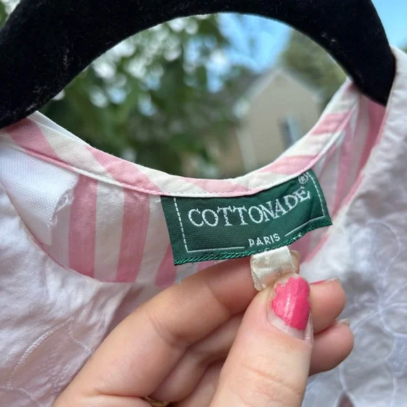 Cottonade Paris pink candy striper cottage core blouse with Collar - Picture 3 of 6
